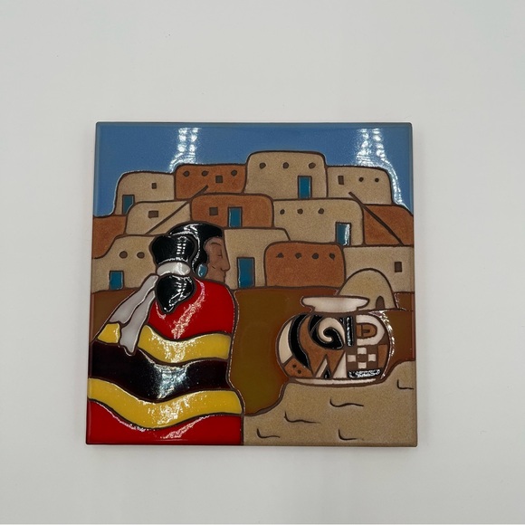Mag Mor Studio Southwest Santa Fe Ceramic Art Tile Wall Decor Trivet 7 7/8 in - Picture 2 of 6